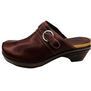 Vintage Bass Leona Shoes Womens Size 9 Brown Leather Clog Mule Slip On Heels